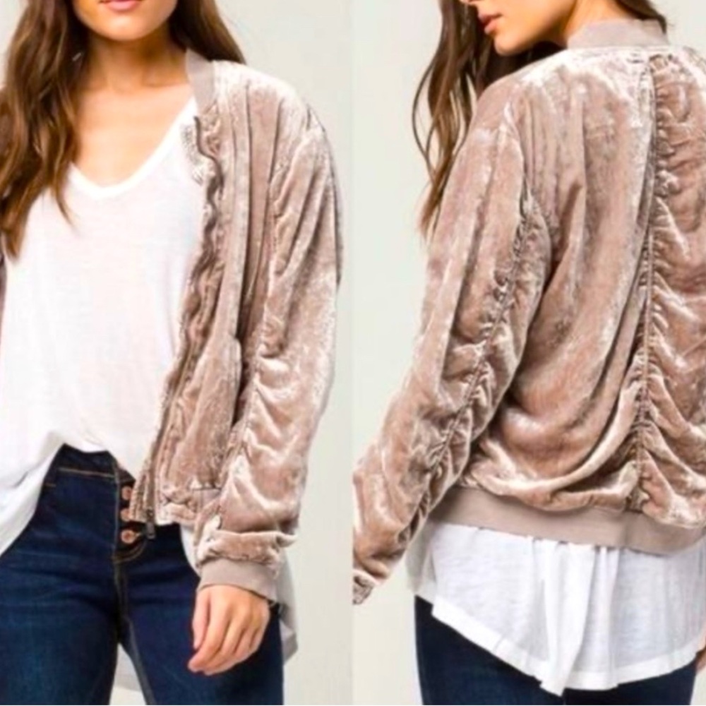 Free People Ruched Velvet Size XS Bomber Jacket - Picture 2 of 8